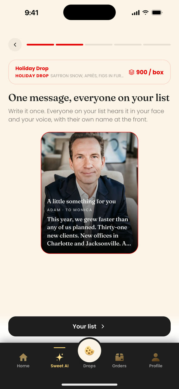 The app's message screen, where you write one message for everyone